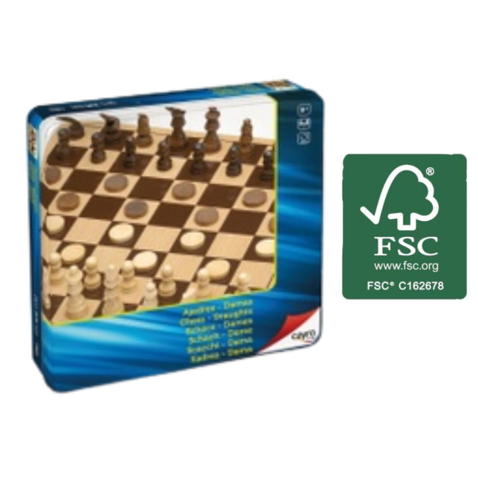CHESS AND DRAUGHTS METAL BOX