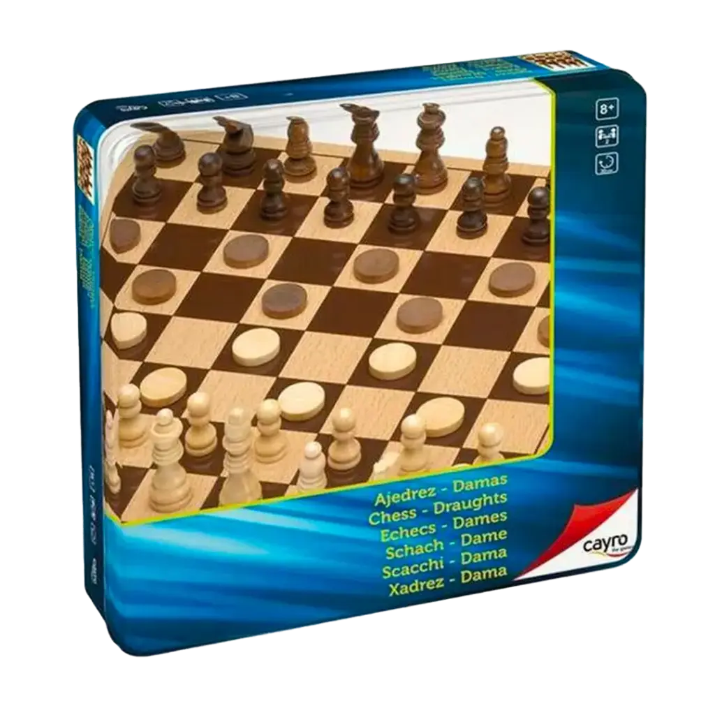 CHESS AND DRAUGHTS METAL BOX