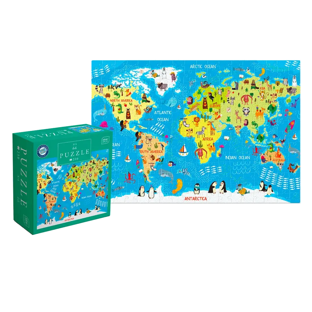 INTERDRUK - PUZZLE 250 - KIDS WITH STICKERS 5 WORLD MAP