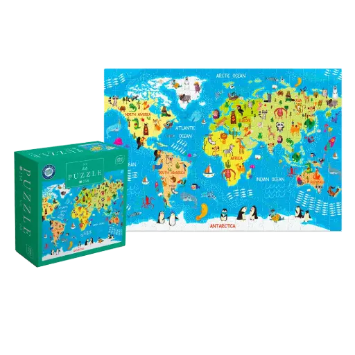 [03873] INTERDRUK - PUZZLE 250 - KIDS WITH STICKERS 5 WORLD MAP